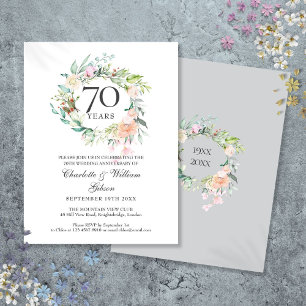 Rose Blumengarland 70. Hochzeitstag Einladungspostkarte