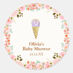 Rose Blumengarten Scoop Ice Cream Baby Dusche Runder Aufkleber