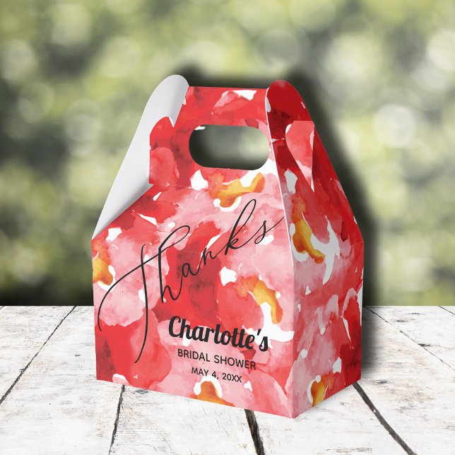 Rose Blumenkohl Brautparty Geschenkschachtel (Red roses floral bridal shower gable-style favor boxes)