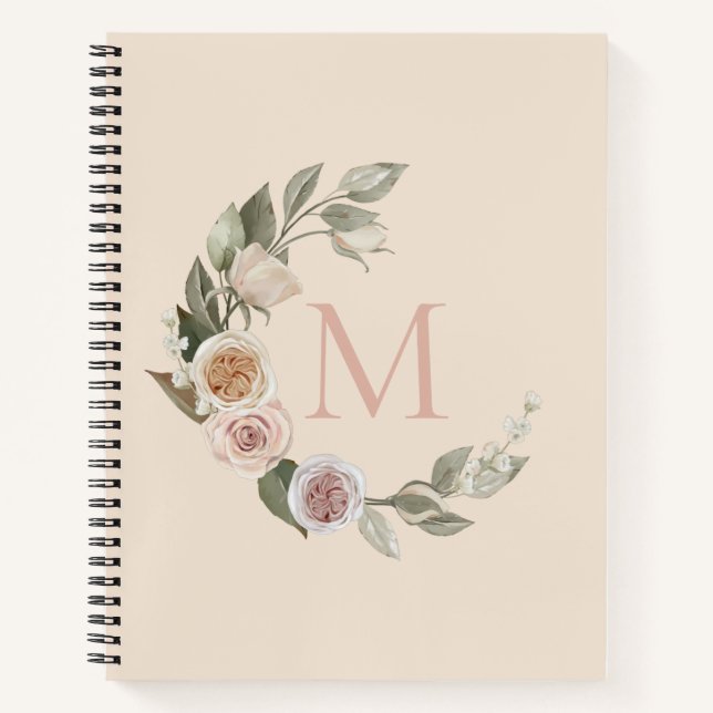 Rose Blumenkraut Monogramm Erstrezeption Notizbuch (Vorderseite)