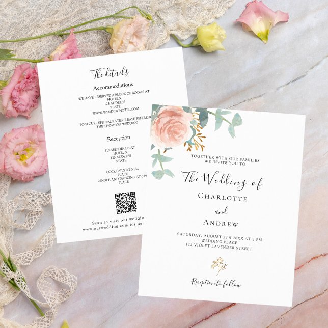 Rose Blumenrosa QR Detail UAWG Hochzeitseinladung (Von Creator hochgeladen)