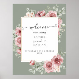 Rose Blumensage Grüne Hochzeit Begrüßungszeichen Poster