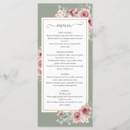 Rose Blumenweih Grünes Hochzeitsessen Menükarte