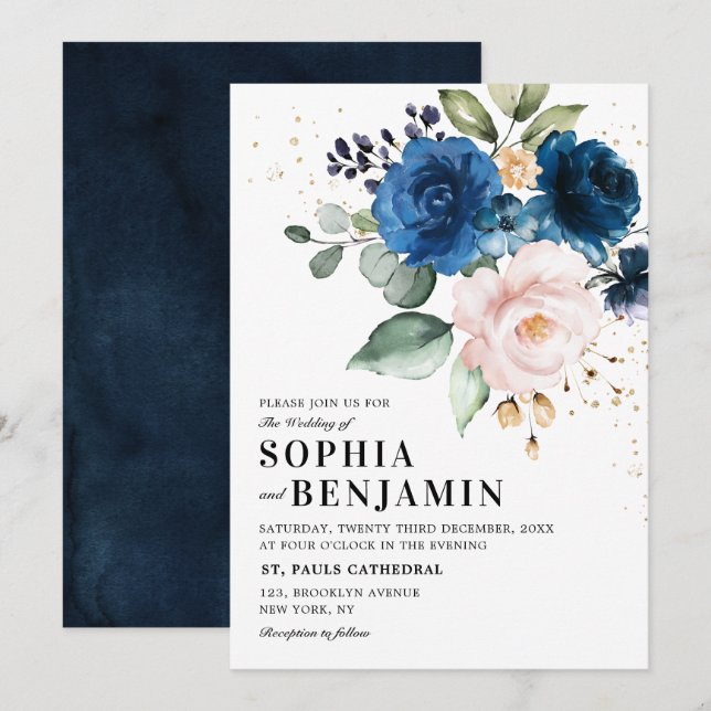 Rose Blumenzwiebelblütenhochzeit Einladung (Vorne/Hinten)