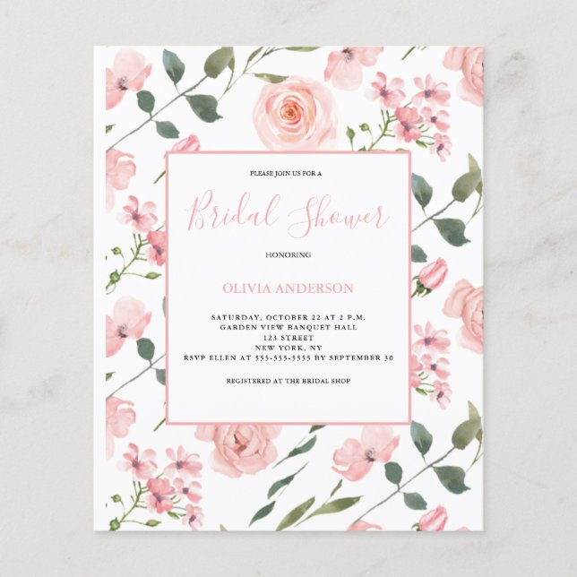 Rose Blush Bloral Brautparty Flyer (Vorne)