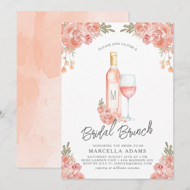 Rosé Blush Bridal Brunch Einladung (Vorne/Hinten)