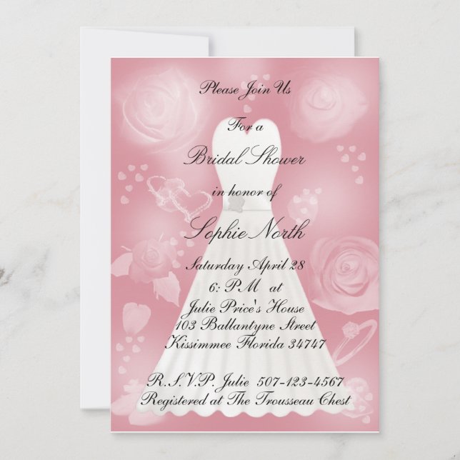 Rose Blush Bridal Dusche Einladung (Vorderseite)