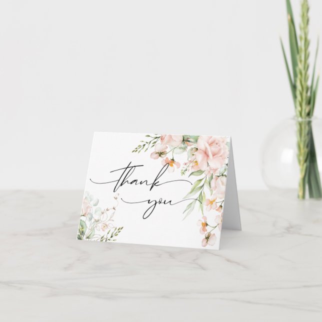 Rose Blush et or Floral Carte de remerciements (Devant)