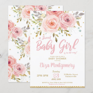 Rose Blush Floral Baby shower Invitation fille