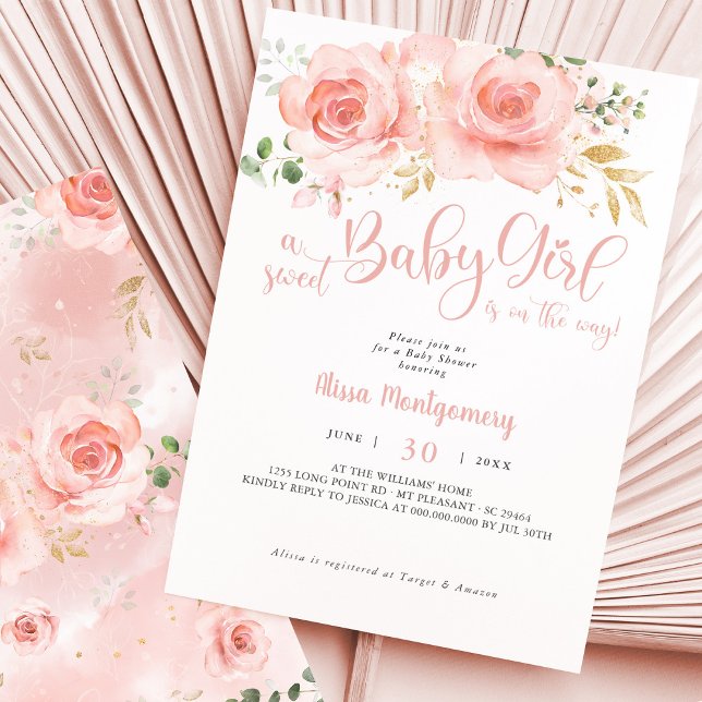 Rose Blush Floral Baby shower Invitation fille (Créateur téléchargé)