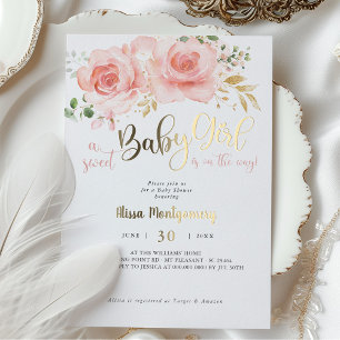 Rose Blush Floral Baby shower Invitation fille
