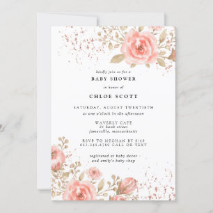 Rose Blush Floral Baby shower Invitation fille