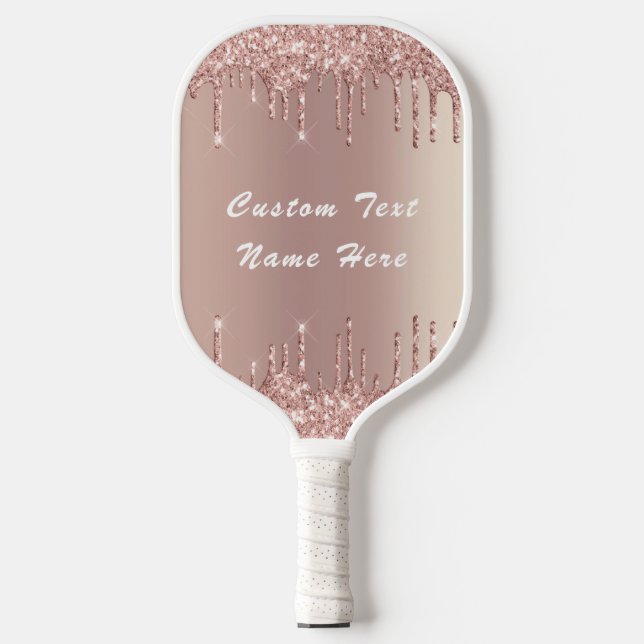 Rose Blush Glitter Text Name Pickleball Paddle (Vorderseite)