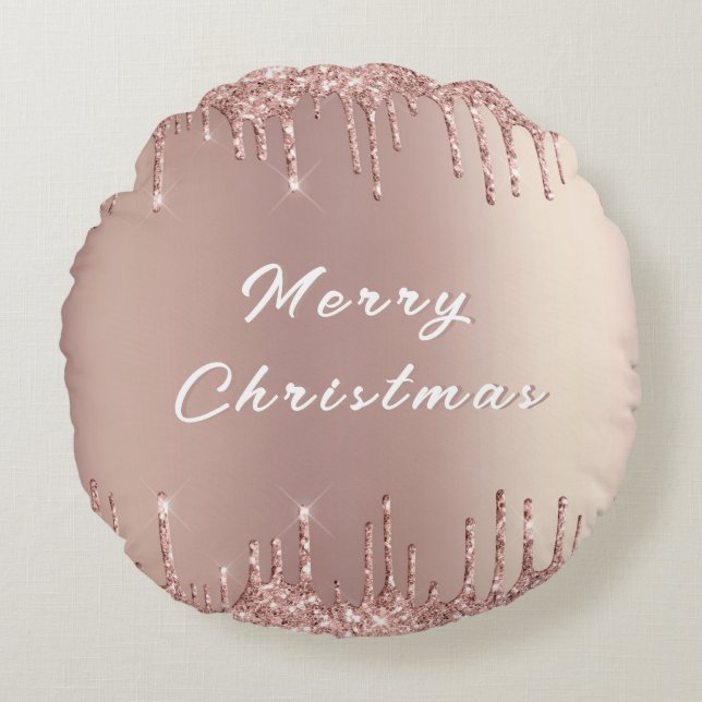 Rose Blush Glitzer Tropfen Weihnachten Rundkissen Rundes Kissen (Vorderseite)