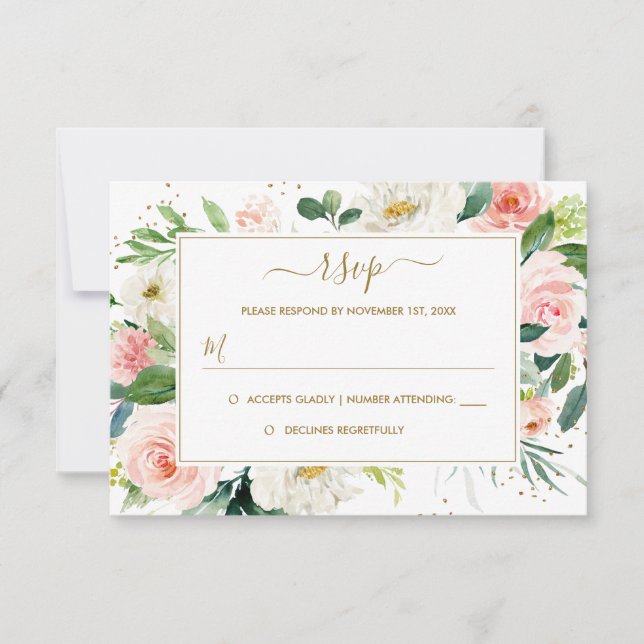 Rose Blush Gold Floral Mariage or RSVP (Devant)