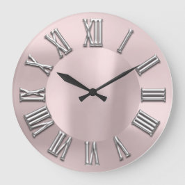 Rose Blush Graues Metal Grau Silber römische Numme Große Wanduhr