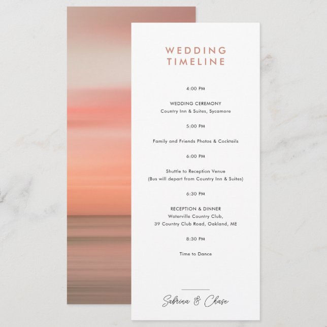 Rose Blush Hochzeitsplan Zeitplan Einladung (Vorne/Hinten)
