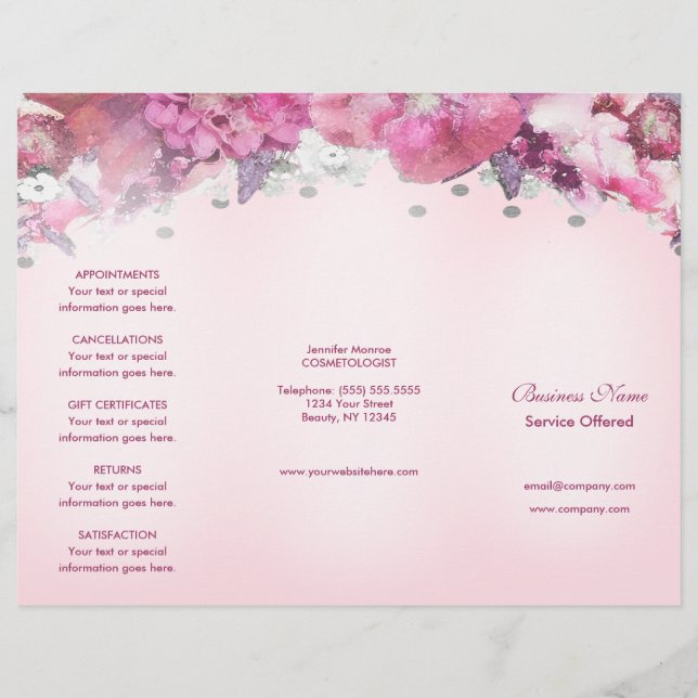 Rose Blush Menü & Preisliste (Vorne)