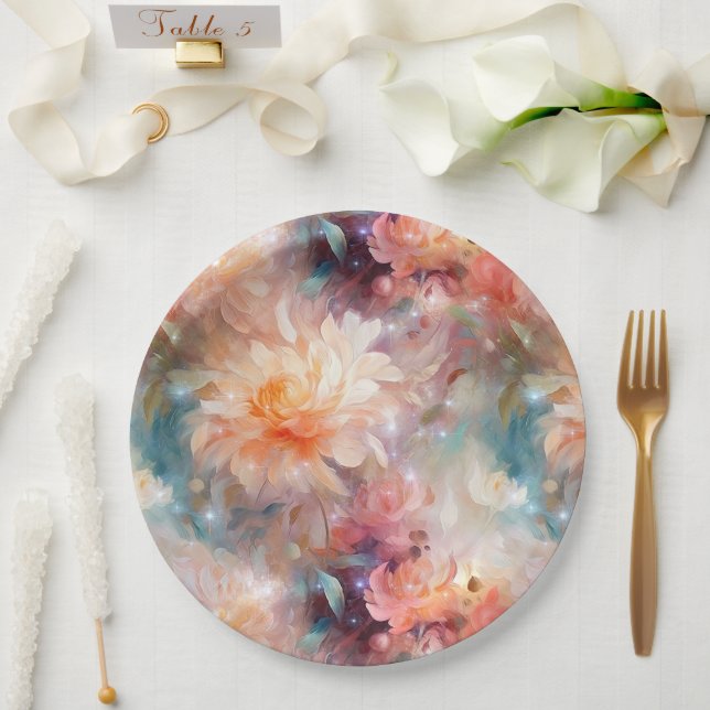 Rose Blush Peach Orange Bloral Pappteller (Hochzeit)