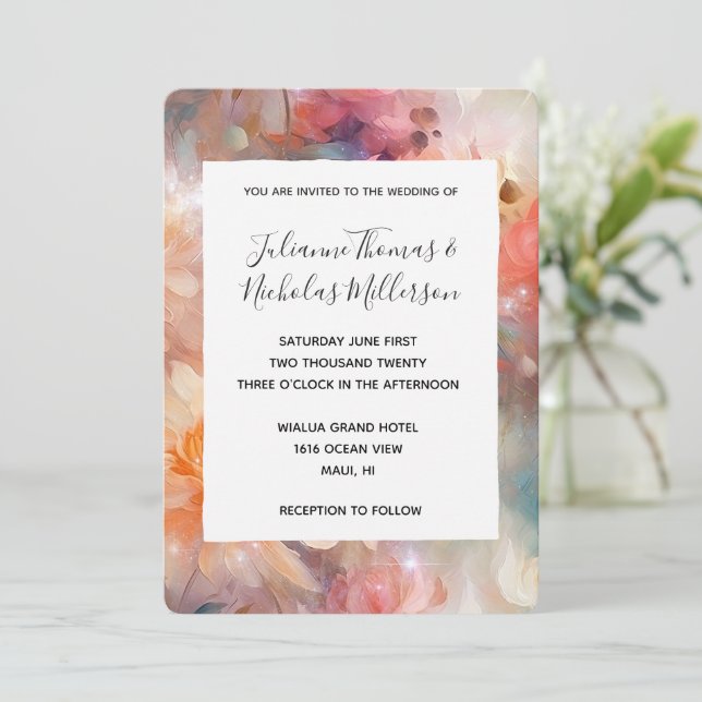 Rose Blush Peach Orange Blumenzehen Einladung (Stehend Vorderseite)