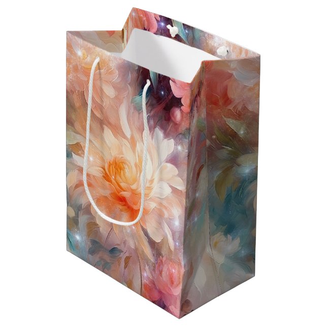 Rose Blush Peach Orange Blumenzehen Mittlere Geschenktüte (Vorderseite Schrägansicht)