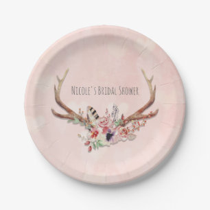 Rose Blush Pink Blumentauber Antlers Boho Chic Pappteller