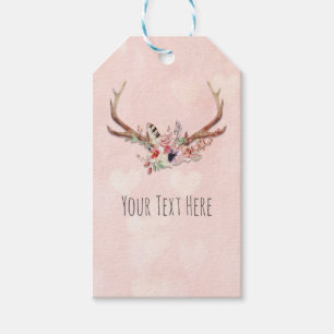 Rose Blush Pink Floral Hirschgeweih Boho Chic Geschenkanhänger