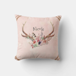 Rose Blush Pink Floral Hirschgeweih Boho Chic Kissen