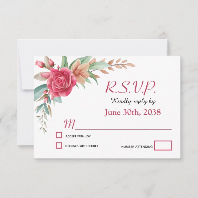 Rose Blush Pink Floral Wedding RSVP (Vorderseite)