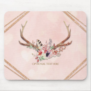 Rose Blush Pink Florale Hirschgeweihe Boho Chic Gl Mousepad