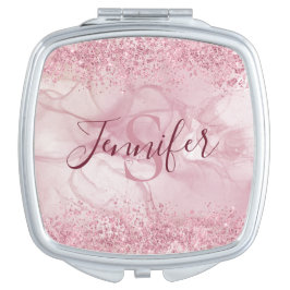 Rose Blush Pink Glitter Sparkle Monogram Taschenspiegel