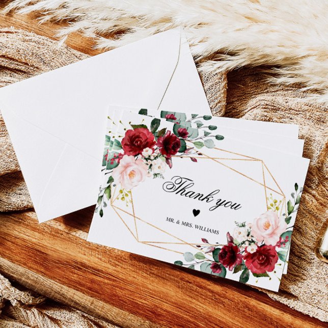 Rose Blush Pink und Burgund Dankeskarte (Von Creator hochgeladen)