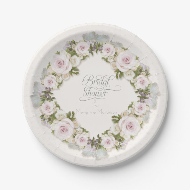 Rose Blush Sage Sukkulente Grünpflanzen Brautparty Pappteller (Vorderseite)