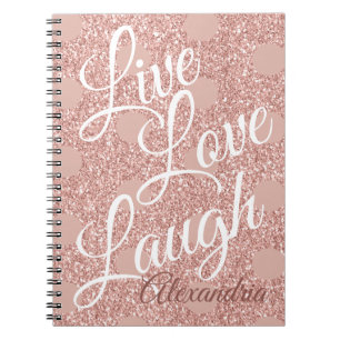 Rose Blush Script Live Liebe Laugh Glitzer Dots Notizblock