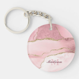 Rose Blush und Gold Glitzer Agate Monogramm Schlüsselanhänger