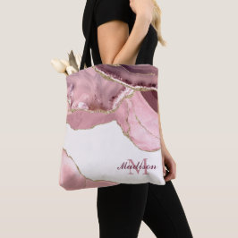 Rose Blush und Gold Glitzer Agate Monogramm Tasche