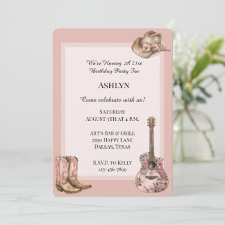 Rose Blush Western Cowgirl Bluorgitarre Geburtstag Einladung