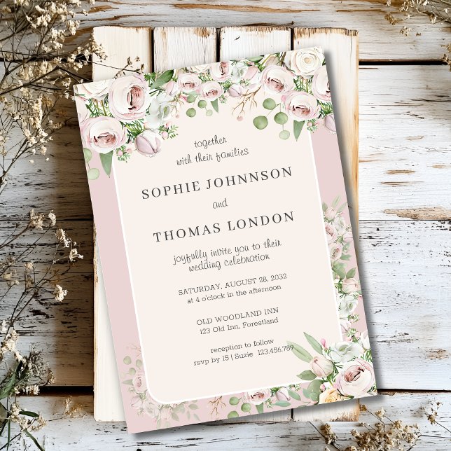 Rose Blütenfarbene Hochzeit Einladung (Von Creator hochgeladen)
