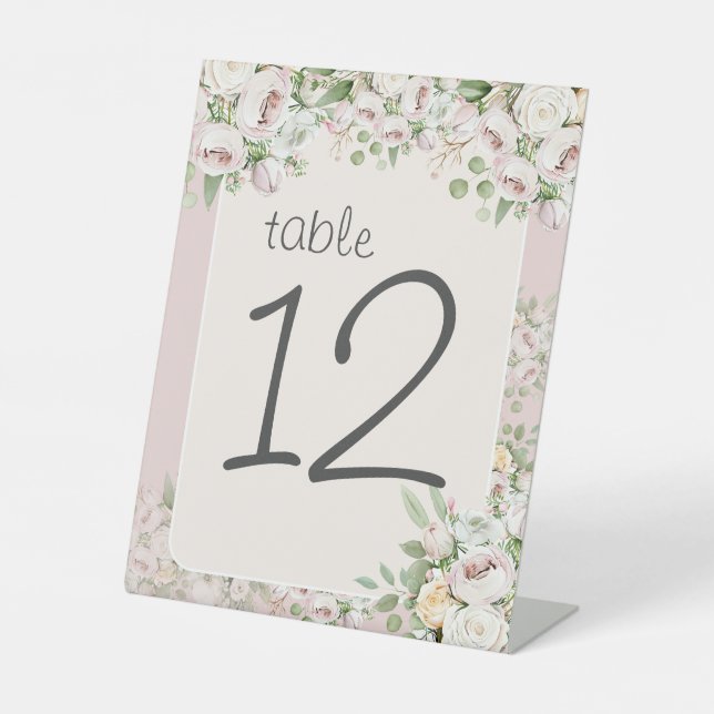 Rose Blütenfarbener Hochzeitstisch Sockelschild (Vorderseite)