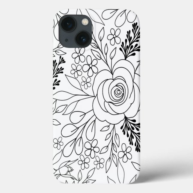 Rose Blütenkunst zeichnend Linienkunst Case-Mate iPhone Hülle (Rückseite)