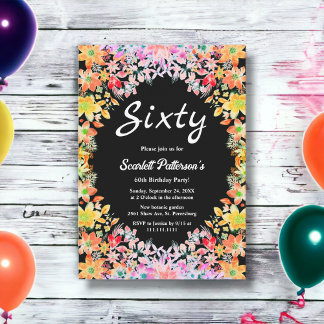Rose Boho Botanische Blüte 60. Geburtstag Einladung