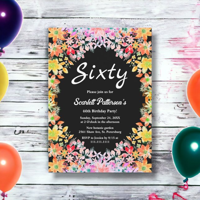 Rose Boho Botanische Blüte 60. Geburtstag Einladung (Von Creator hochgeladen)