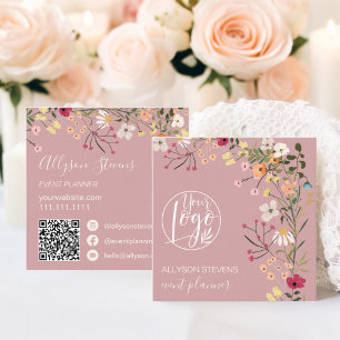 Rose Boho Floral Event Planer Logo qr Code Quadratische Visitenkarte