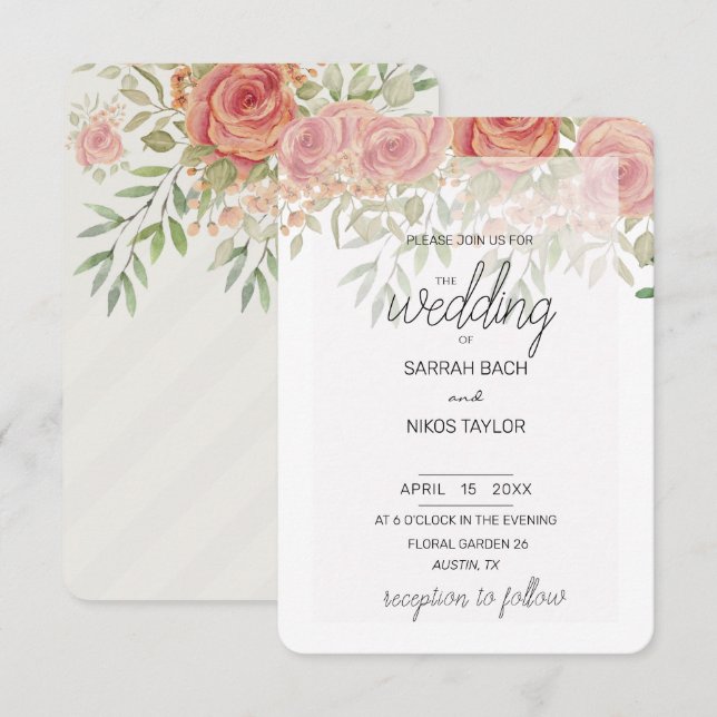 Rose Boho Orange Light and Blush Einladung (Vorne/Hinten)
