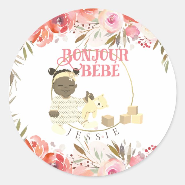 Rose Bonjour Girl Baby 3 Runder Aufkleber (Vorderseite)
