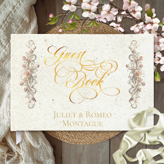 Rose Border & Heart Monogramm - Creme Gästebuch