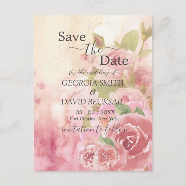 Rose Botanisch Save the Date rot Postkarte (Vorderseite)