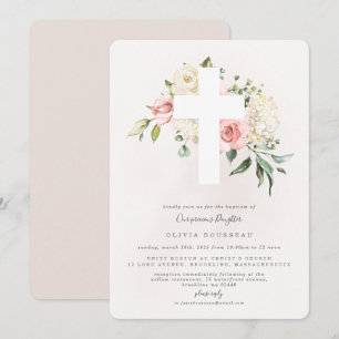 Rose Bouquet Baptême Christening Invitation