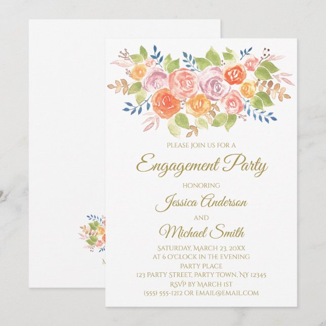 Rose Bouquet Engagement Party Card Einladung (Vorne/Hinten)