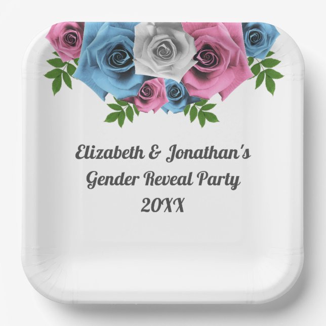 Rose Bouquet Gender Reveal Pappteller (Vorderseite)